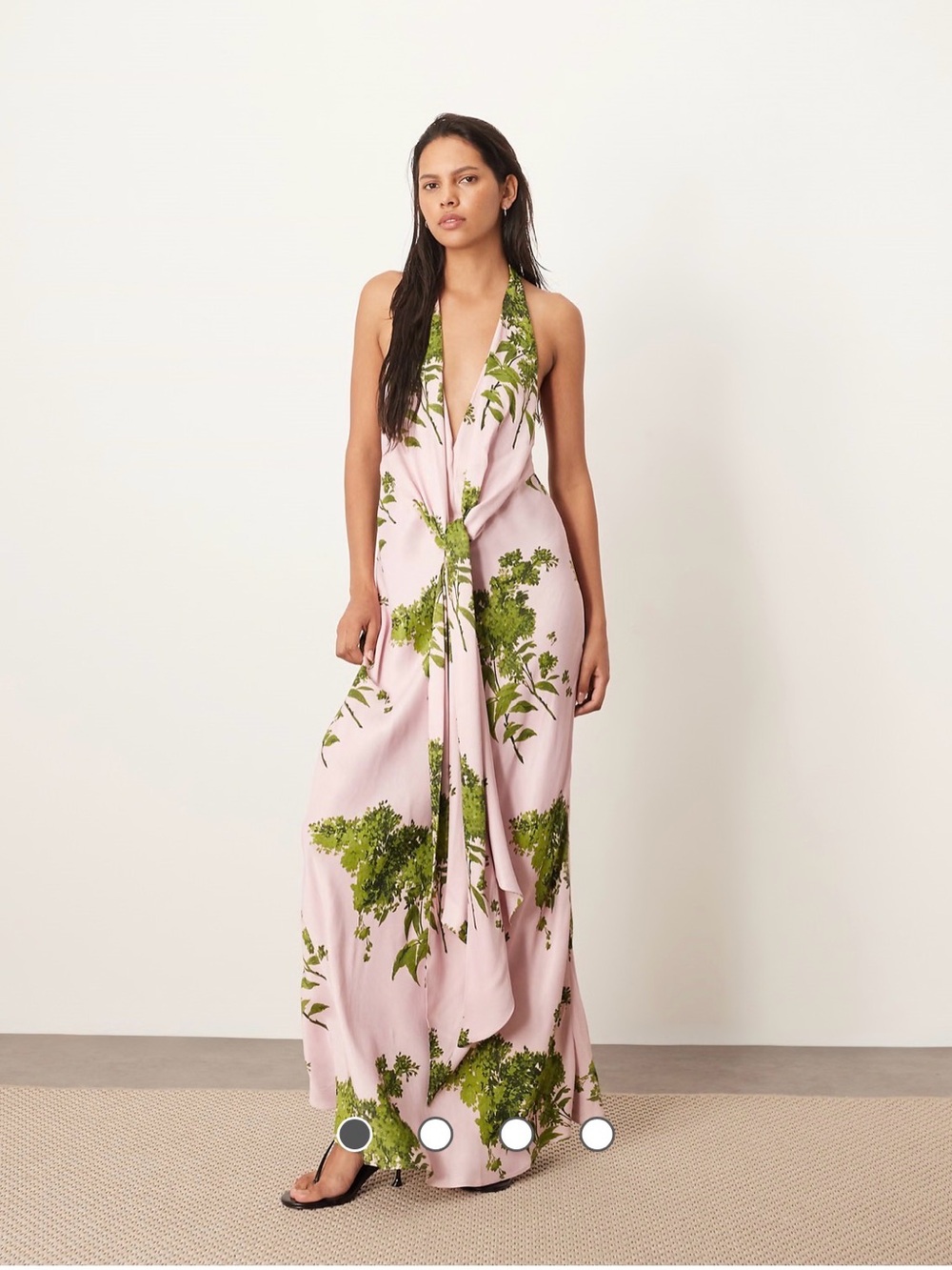 ASOS Pink One-Shoulder Maxi Dress with Green Botanical Print